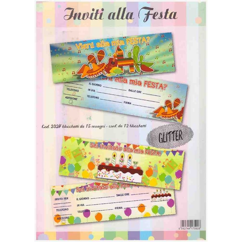 INVITI ALLA FESTA BLOCCHETTO DA 15 ASSEGNI DL-12-1